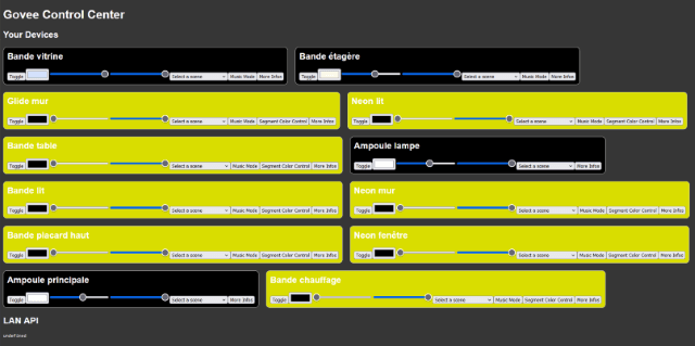 Interface du Govee Control Center