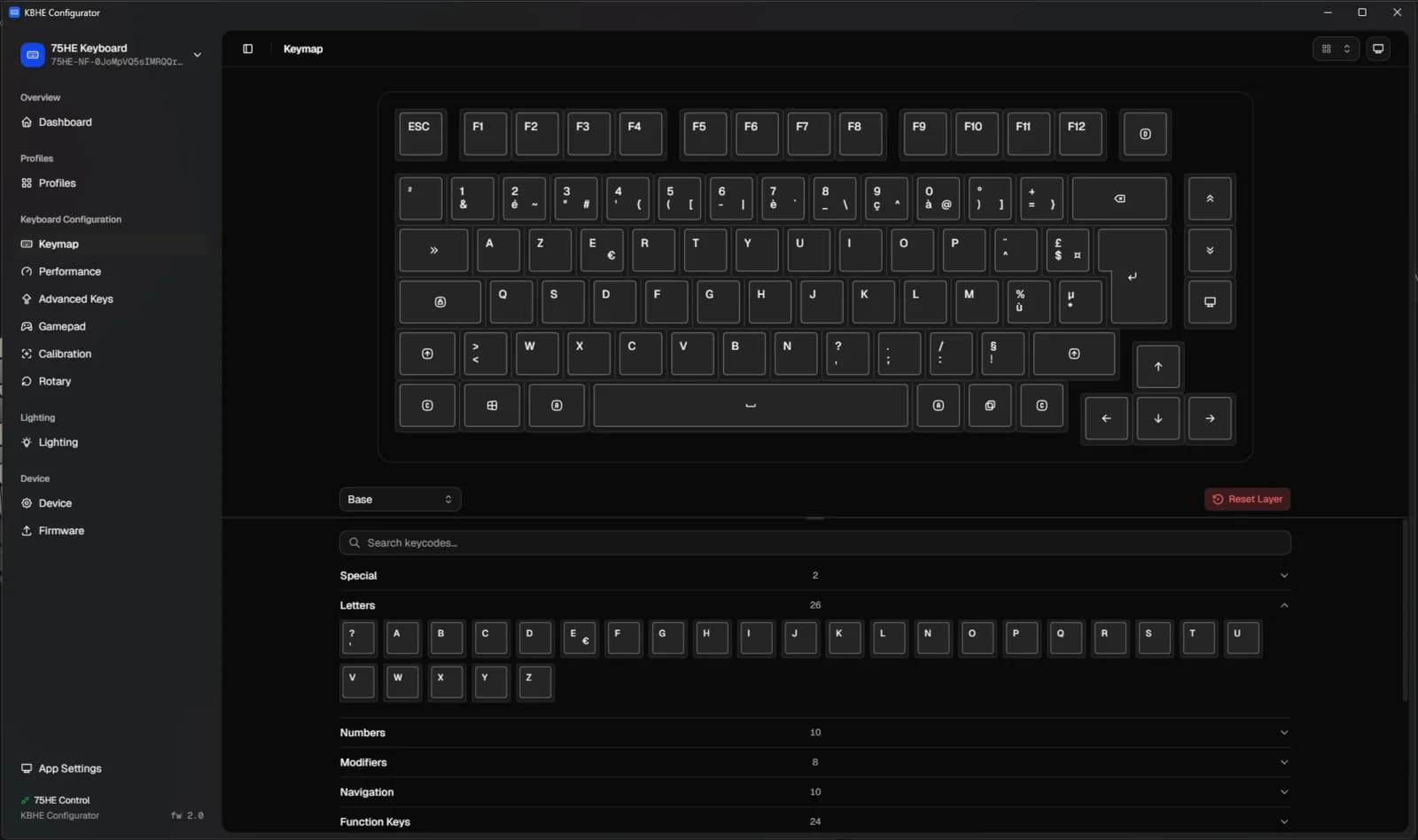 Configurateur desktop du clavier KBHE