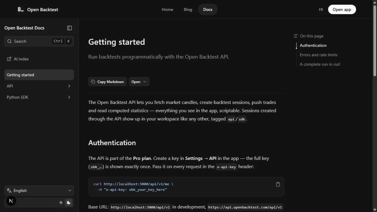 Documentation développeur intégrée à OpenBacktest